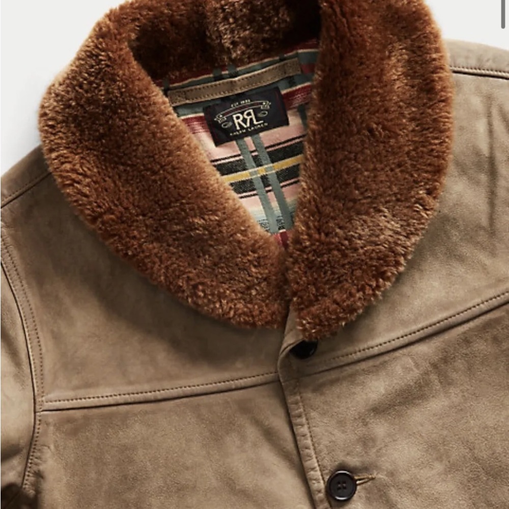 Double RL RRL Leather jacket with shearling collar. XL NWOT